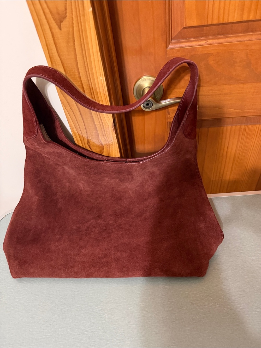 Suede Shoulder Bag in Burgundy - Women Bags